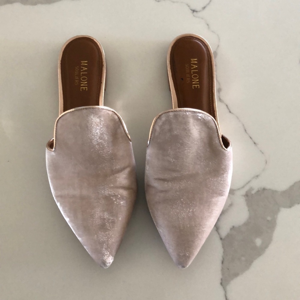 Malone Souliers Marianne Rose Gold Velvet Slip Ons Size 5.5